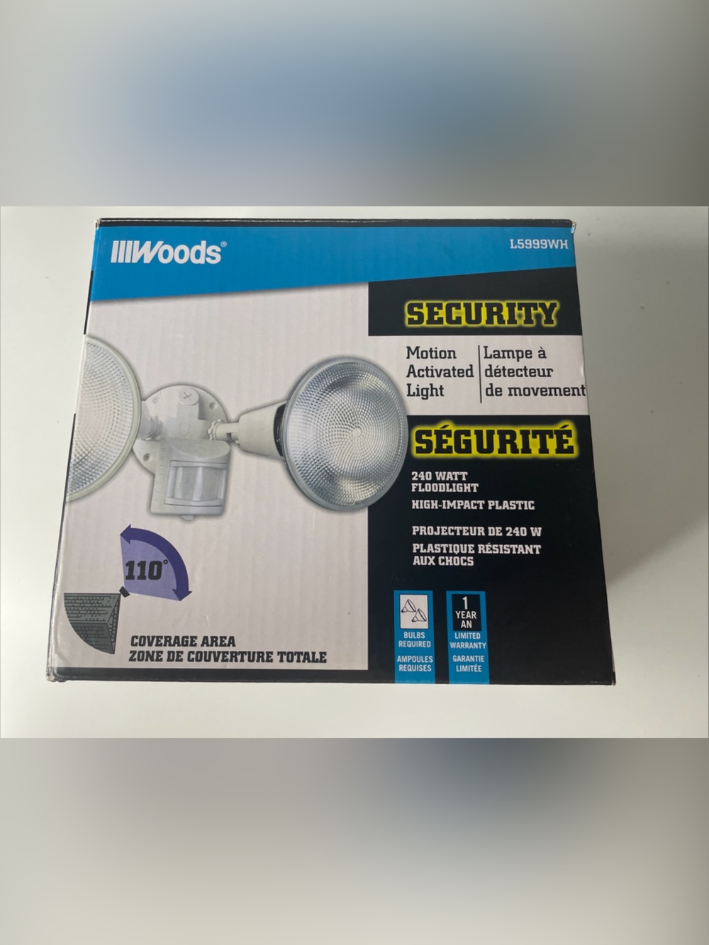 Woods-Security Motion Activated Floodlight-240 Watt-3600 Lumens-4500 Sq Ft Cover